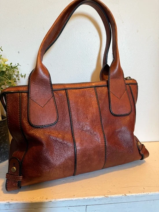 Vintage Fossil Reissue Large Satchel Handbag Chestnut  Brown Leather EUC - Picture 8 of 10